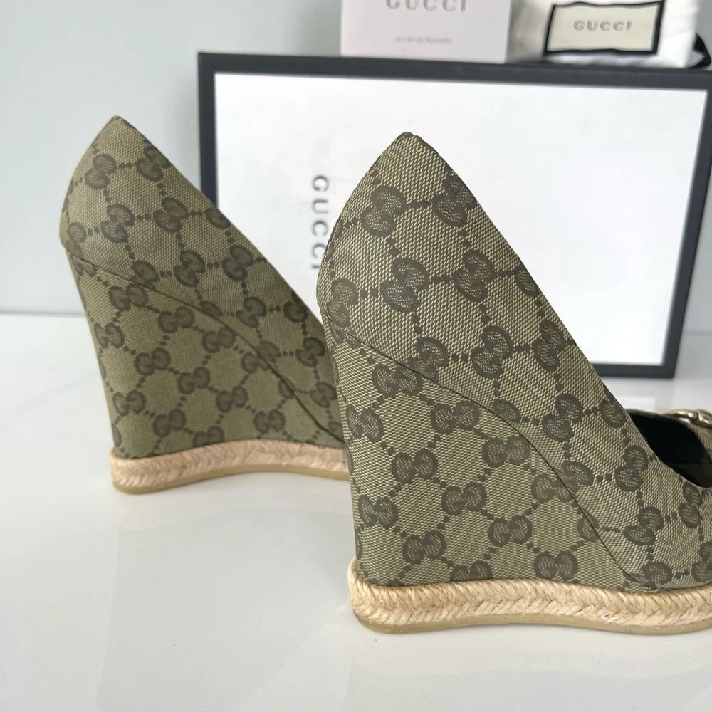NEW IN BOX GUCCI GG LOGO MONOGRAM WEDGES - Picture 8 of 15